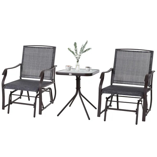 Outsunny 3 Pcs Outdoor Glider Swing, with Coffee Table Bistro Set, Breathable Mesh Fabric, Supports Up to 352 lbs., for Garden, Gray - product image 11