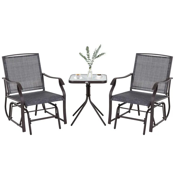Outsunny 3 Pcs Outdoor Glider Swing, with Coffee Table Bistro Set, Breathable Mesh Fabric, Supports Up to 352 lbs., for Garden, Gray - product image 1