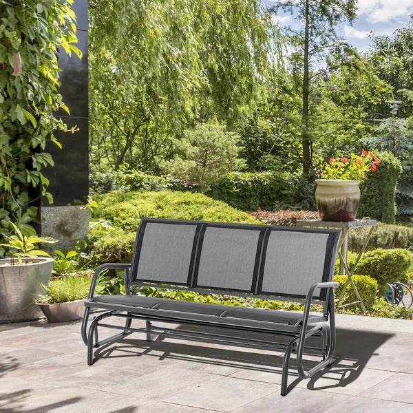 Outsunny 3-Person Outdoor Patio Glider Bench, Porch Glider Swing with 3 Seats, Breathable Mesh Fabric, Metal Frame, Black - product image 10