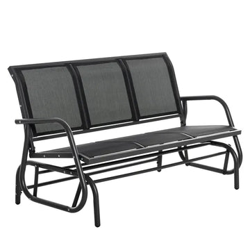Outsunny 3-Person Outdoor Patio Glider Bench, Porch Glider Swing with 3 Seats, Breathable Mesh Fabric, Metal Frame, Black - product image 1