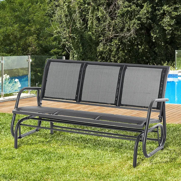 Outsunny 3-Person Outdoor Patio Glider Bench, Porch Glider Swing with 3 Seats, Breathable Mesh Fabric, Metal Frame, Black - product image 2