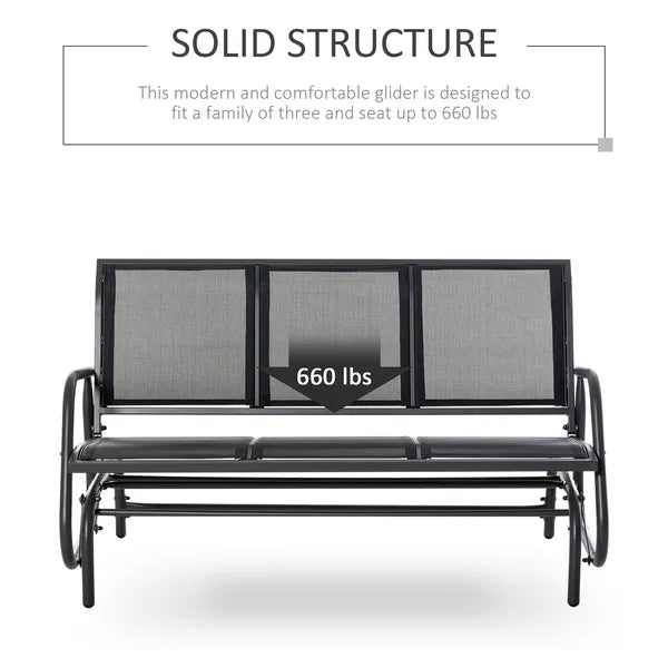 Outsunny 3-Person Outdoor Patio Glider Bench, Porch Glider Swing with 3 Seats, Breathable Mesh Fabric, Metal Frame, Black - product image 6