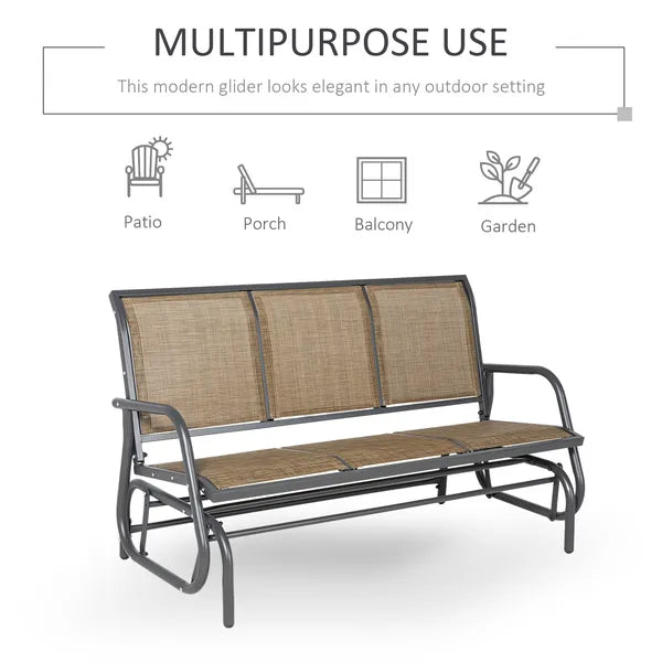 Outsunny 3-Person Outdoor Patio Glider Bench, Porch Glider Swing with 3 Seats, Breathable Mesh Fabric, Metal Frame, Brown - product image 5