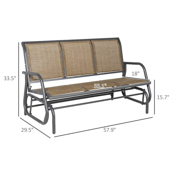 Outsunny 3-Person Outdoor Patio Glider Bench, Porch Glider Swing with 3 Seats, Breathable Mesh Fabric, Metal Frame, Brown - product image 3