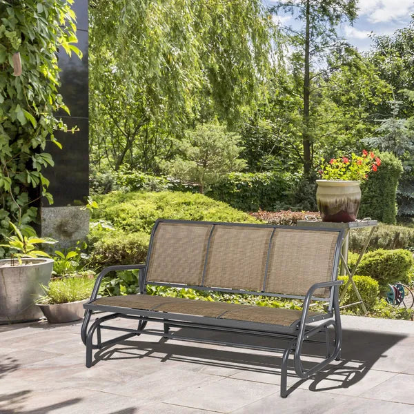 Outsunny 3-Person Outdoor Patio Glider Bench, Porch Glider Swing with 3 Seats, Breathable Mesh Fabric, Metal Frame, Brown - product image 10