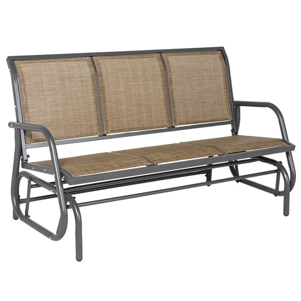 Outsunny 3-Person Outdoor Patio Glider Bench, Porch Glider Swing with 3 Seats, Breathable Mesh Fabric, Metal Frame, Brown - product image 1
