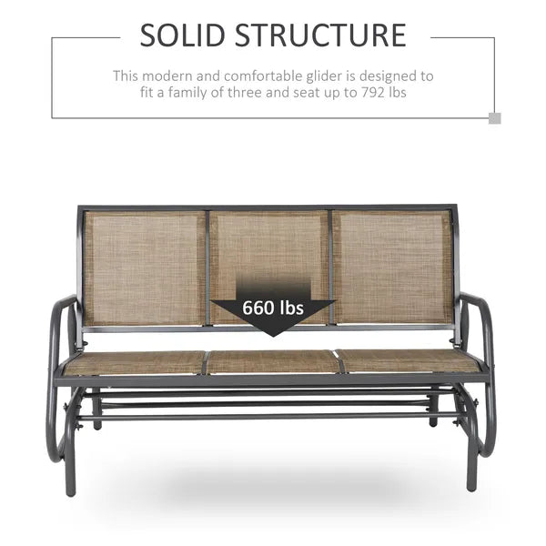 Outsunny 3-Person Outdoor Patio Glider Bench, Porch Glider Swing with 3 Seats, Breathable Mesh Fabric, Metal Frame, Brown - product image 6
