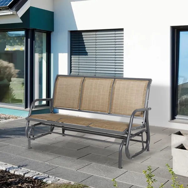 Outsunny 3-Person Outdoor Patio Glider Bench, Porch Glider Swing with 3 Seats, Breathable Mesh Fabric, Metal Frame, Brown - product image 2