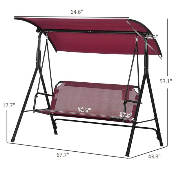 Outsunny 3-Person Porch Swing with Stand, Outdoor Swing for Patio Porch with Adjustable Tilt Canopy and Comfortable Swing Bench-Style Seat - product image 3