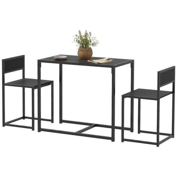 HOMCOM 3-Piece Dining Room Set, Industrial Kitchen Table Set with Rectangular Table and 2 Dining Chairs, Black - product image 1
