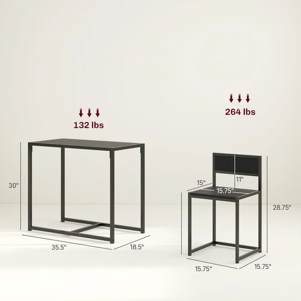 HOMCOM 3-Piece Dining Room Set, Industrial Kitchen Table Set with Rectangular Table and 2 Dining Chairs, Black - product image 3