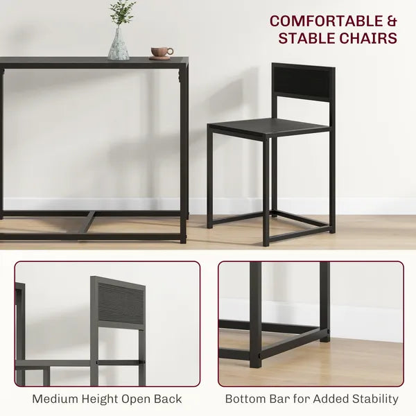 HOMCOM 3-Piece Dining Room Set, Industrial Kitchen Table Set with Rectangular Table and 2 Dining Chairs, Black - product image 6