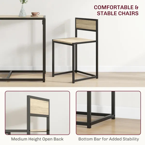 HOMCOM 3-Piece Dining Room Set, Industrial Kitchen Table Set with Rectangular Table and 2 Dining Chairs, Oak - product image 6