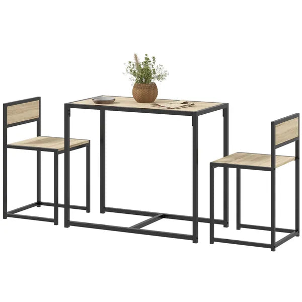HOMCOM 3-Piece Dining Room Set, Industrial Kitchen Table Set with Rectangular Table and 2 Dining Chairs, Oak - product image 1