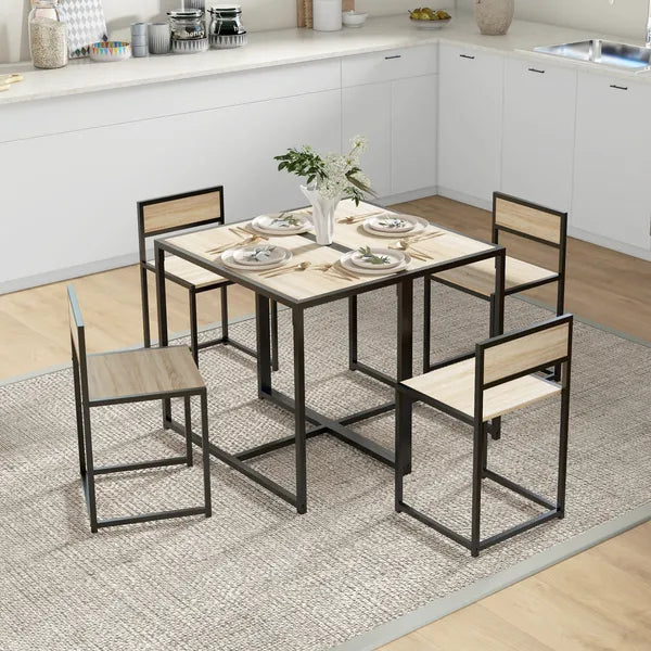 HOMCOM 3-Piece Dining Room Set, Industrial Kitchen Table Set with Rectangular Table and 2 Dining Chairs, Oak - product image 9