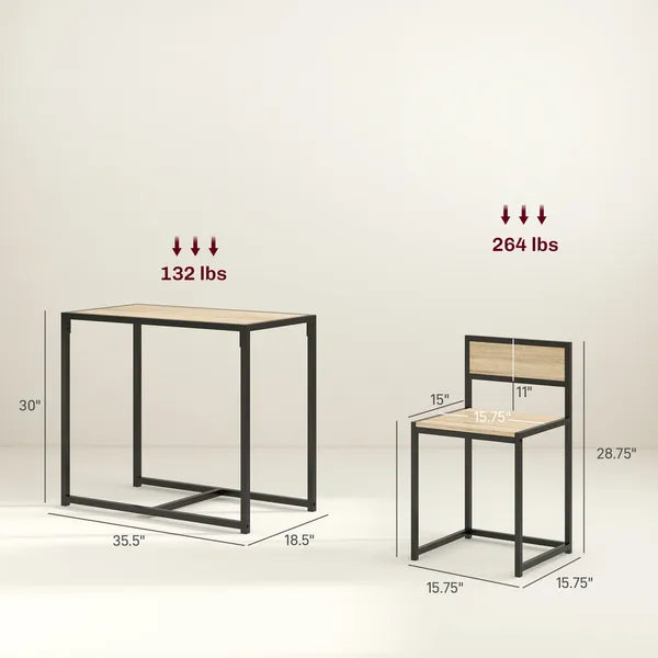 HOMCOM 3-Piece Dining Room Set, Industrial Kitchen Table Set with Rectangular Table and 2 Dining Chairs, Oak - product image 3