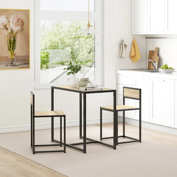 HOMCOM 3-Piece Dining Room Set, Industrial Kitchen Table Set with Rectangular Table and 2 Dining Chairs, Oak - product image 2