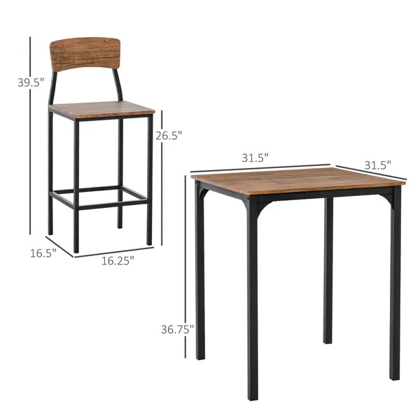 HOMCOM 3-Piece Dining Set Industrial Counter Height Bar Table and Chairs Black - product image 3