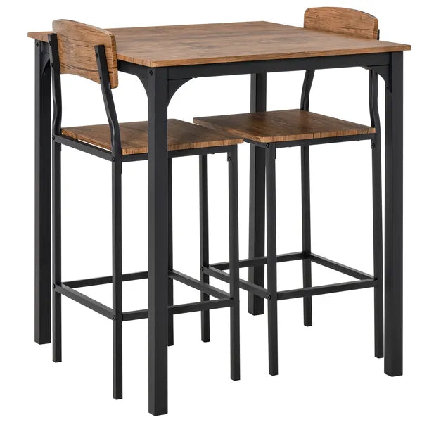 HOMCOM 3-Piece Dining Set Industrial Counter Height Bar Table and Chairs Black - product image 1