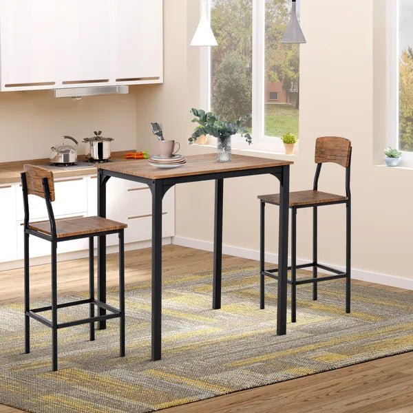HOMCOM 3-Piece Dining Set Industrial Counter Height Bar Table and Chairs Black - product image 2