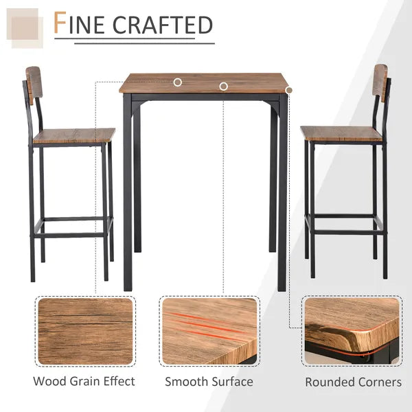 HOMCOM 3-Piece Dining Set Industrial Counter Height Bar Table and Chairs Black - product image 6
