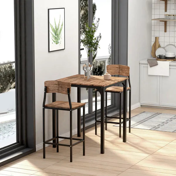 HOMCOM 3-Piece Dining Set Industrial Counter Height Bar Table and Chairs Black - product image 4