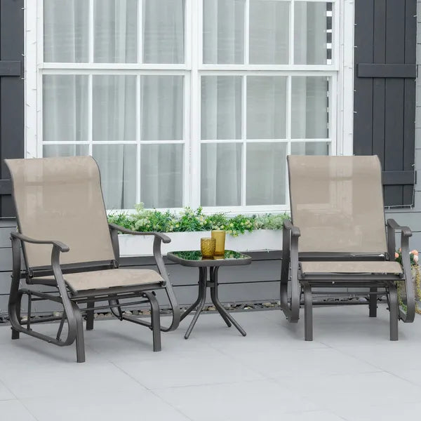 Outsunny 3-Piece Gliding Chair and Tea Table Set, Outdoor 2 Rocker Seats with Steel Frame, Tempered Glass Tabletop, Garden Patio Furniture, Grey - product image 2