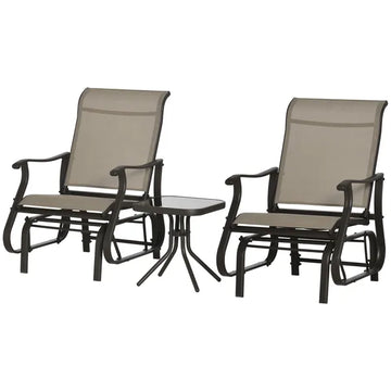 Outsunny 3-Piece Gliding Chair and Tea Table Set, Outdoor 2 Rocker Seats with Steel Frame, Tempered Glass Tabletop, Garden Patio Furniture, Grey - product image 1