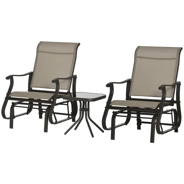 Outsunny 3-Piece Gliding Chair and Tea Table Set, Outdoor 2 Rocker Seats with Steel Frame, Tempered Glass Tabletop, Garden Patio Furniture, Grey - product image 1