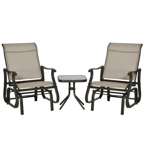 Outsunny 3-Piece Gliding Chair and Tea Table Set, Outdoor 2 Rocker Seats with Steel Frame, Tempered Glass Tabletop, Garden Patio Furniture, Grey - product image 12