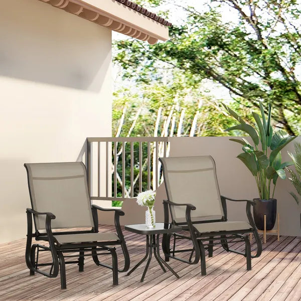 Outsunny 3-Piece Gliding Chair and Tea Table Set, Outdoor 2 Rocker Seats with Steel Frame, Tempered Glass Tabletop, Garden Patio Furniture, Grey - product image 7