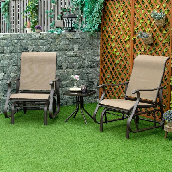 Outsunny 3-Piece Gliding Chair and Tea Table Set, Outdoor 2 Rocker Seats with Steel Frame, Tempered Glass Tabletop, Garden Patio Furniture, Grey - product image 8