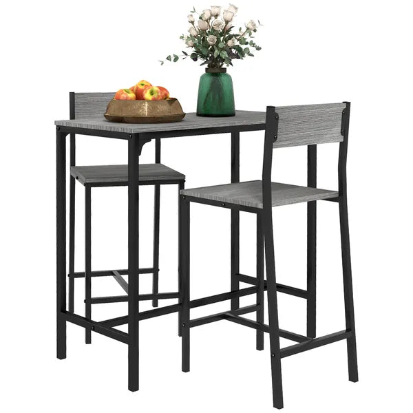 3 Piece Industrial Dining Set for 2, Counter Height Kitchen Table with Bar Stools, Breakfast Table, Gray - product image 11