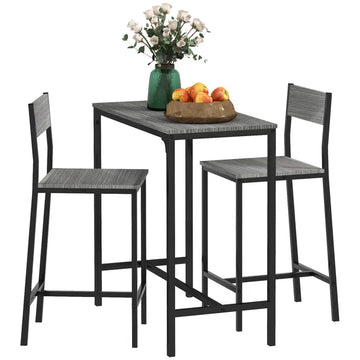 3 Piece Industrial Dining Set for 2, Counter Height Kitchen Table with Bar Stools, Breakfast Table, Gray - product image 1