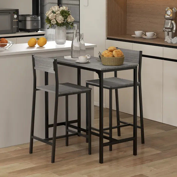 3 Piece Industrial Dining Set for 2, Counter Height Kitchen Table with Bar Stools, Breakfast Table, Gray - product image 10