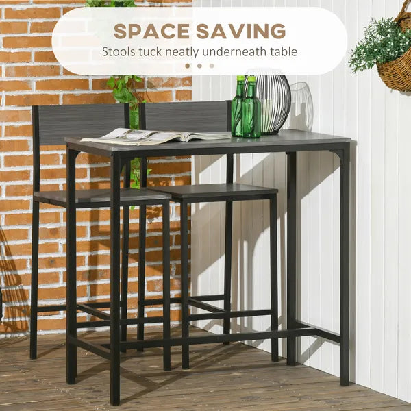 3 Piece Industrial Dining Set for 2, Counter Height Kitchen Table with Bar Stools, Breakfast Table, Gray - product image 4