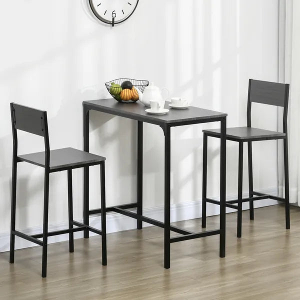 3 Piece Industrial Dining Set for 2, Counter Height Kitchen Table with Bar Stools, Breakfast Table, Gray - product image 2