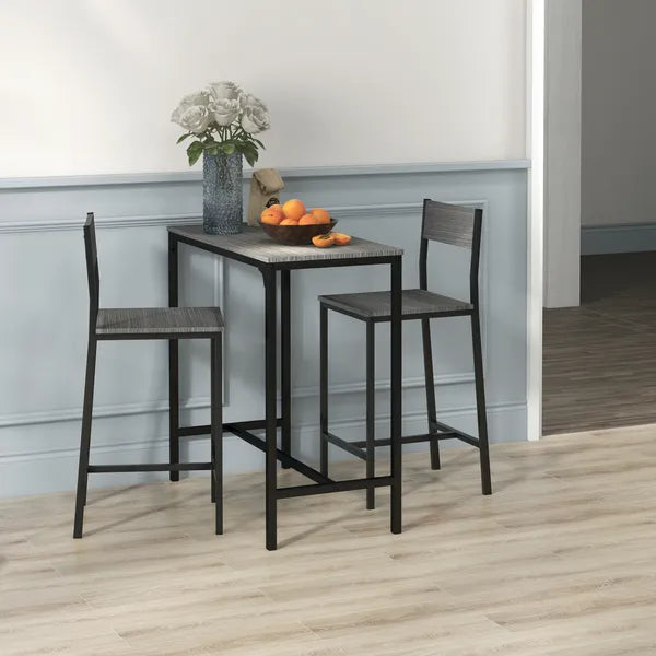 3 Piece Industrial Dining Set for 2, Counter Height Kitchen Table with Bar Stools, Breakfast Table, Gray - product image 6