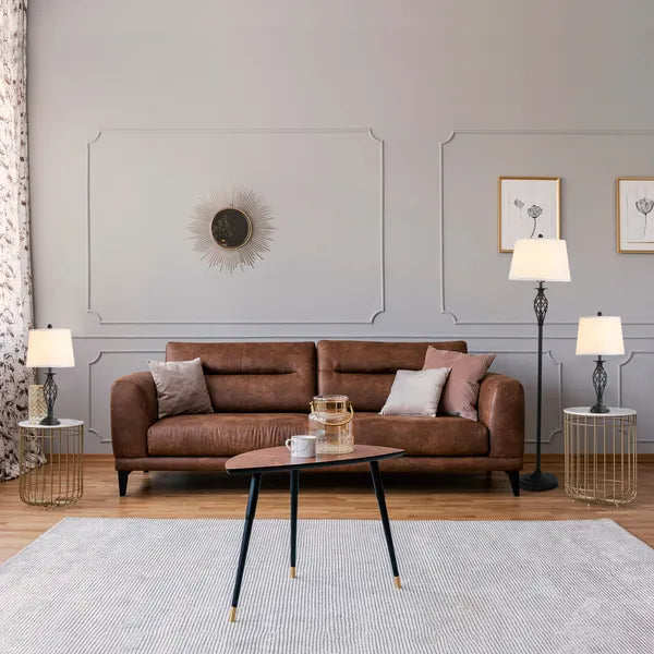 3 Piece Lamp Set with Floor and Table Lamps Metal Pole Round Base Fabric Shade for Living Room Bedroom Black White - product image 10