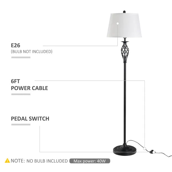 3 Piece Lamp Set with Floor and Table Lamps Metal Pole Round Base Fabric Shade for Living Room Bedroom Black White - product image 7