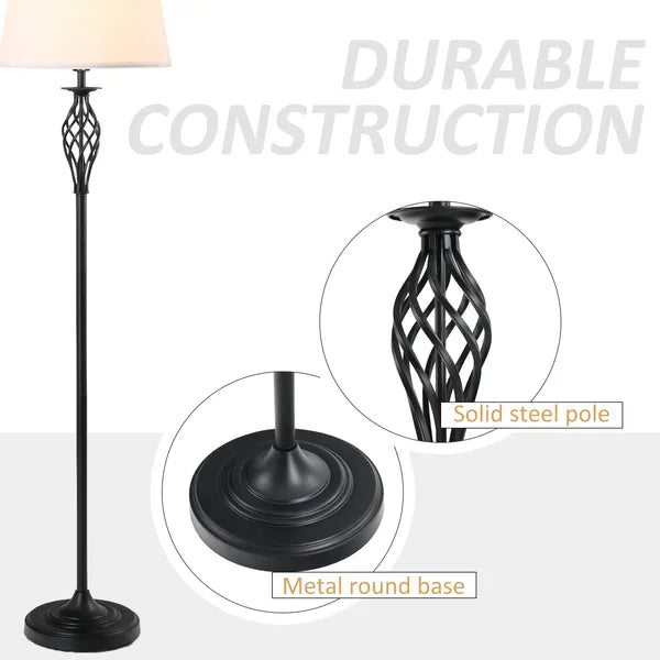 3 Piece Lamp Set with Floor and Table Lamps Metal Pole Round Base Fabric Shade for Living Room Bedroom Black White - product image 6