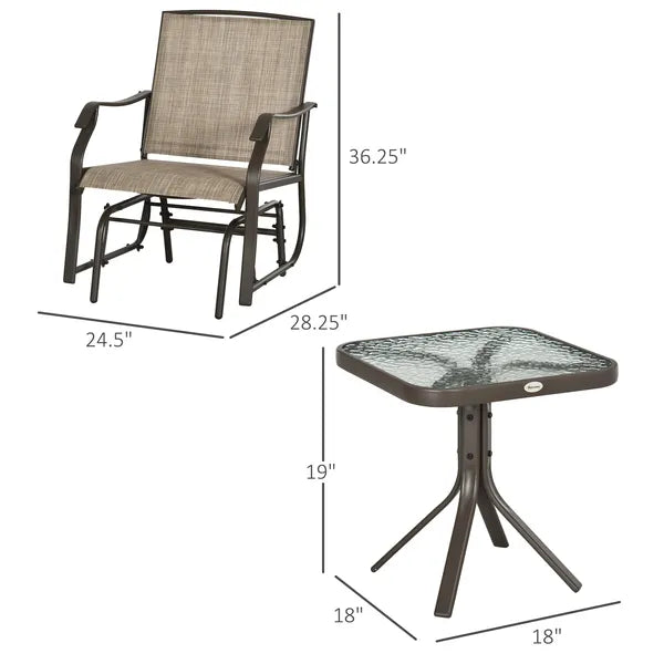 3 Piece Outdoor Glider Chair Set with Glass Coffee Table, Brown - product image 3