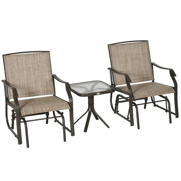 3 Piece Outdoor Glider Chair Set with Glass Coffee Table, Brown - product image 11