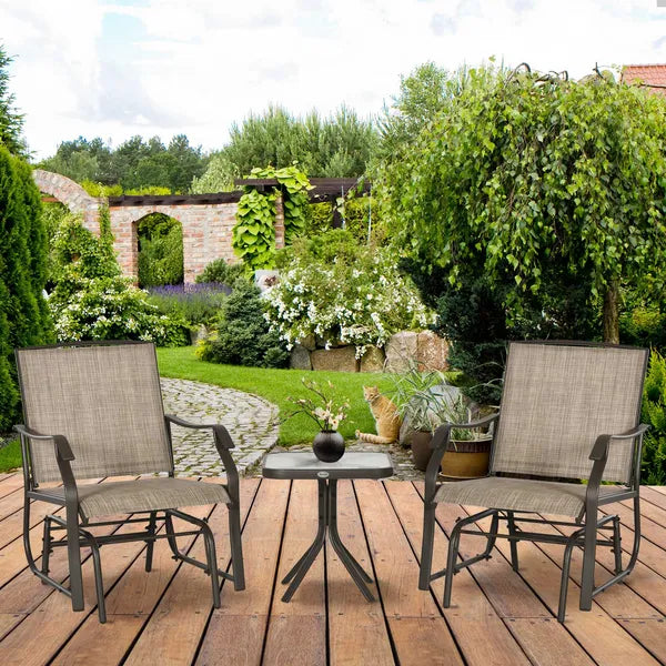 3 Piece Outdoor Glider Chair Set with Glass Coffee Table, Brown - product image 10