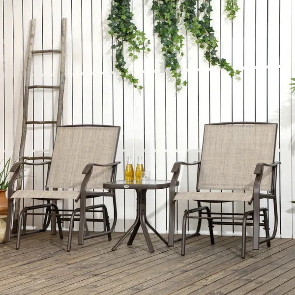 3 Piece Outdoor Glider Chair Set with Glass Coffee Table, Brown - product image 2
