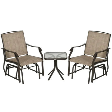 3 Piece Outdoor Glider Chair Set with Glass Coffee Table, Brown - product image 1