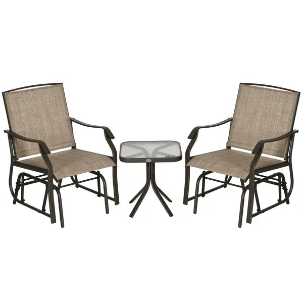 3 Piece Outdoor Glider Chair Set with Glass Coffee Table, Brown - product image 1