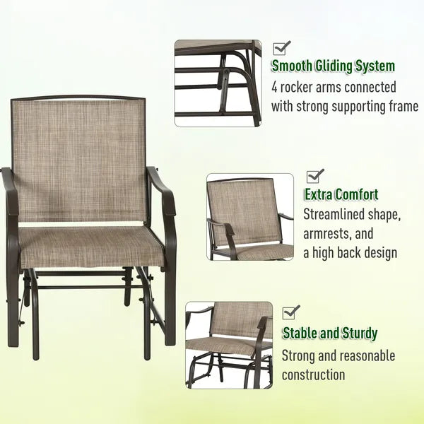 3 Piece Outdoor Glider Chair Set with Glass Coffee Table, Brown - product image 5