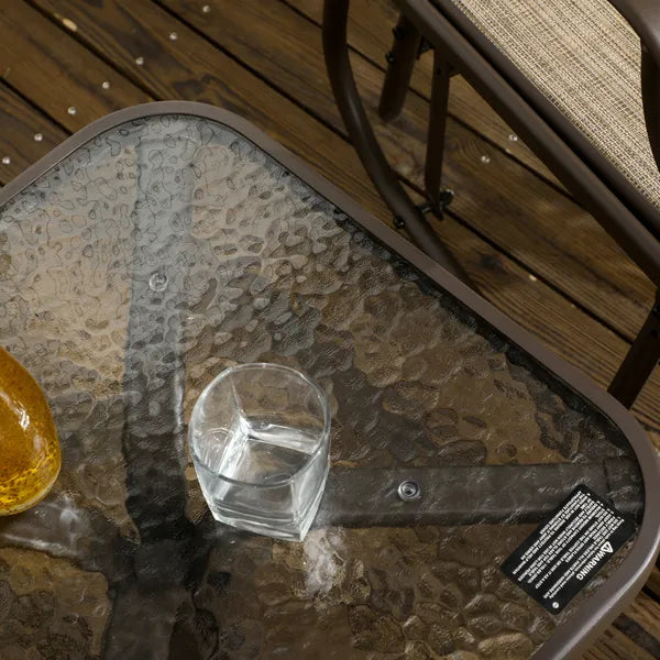 3 Piece Outdoor Glider Chair Set with Glass Coffee Table, Brown - product image 8
