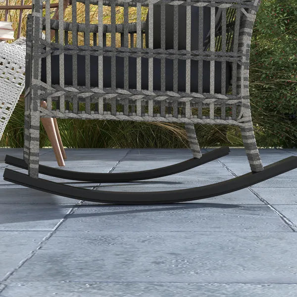 3 Piece Outdoor PE Rattan Rocker Chair Set, Rocking Chair with Tempered Glass Table Top, Gray - product image 8